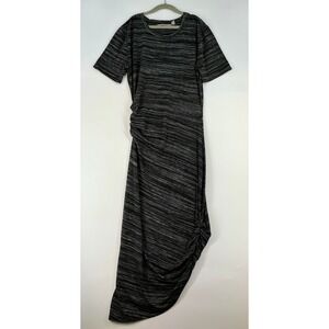 Athleta Dress Size XS Black Gray Striped Ruched Side Asymmetrical Hem Minimalist